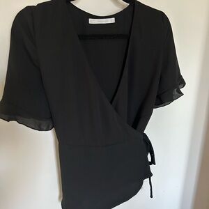 Zara Black Flutter Sleeve Wrap Blouse